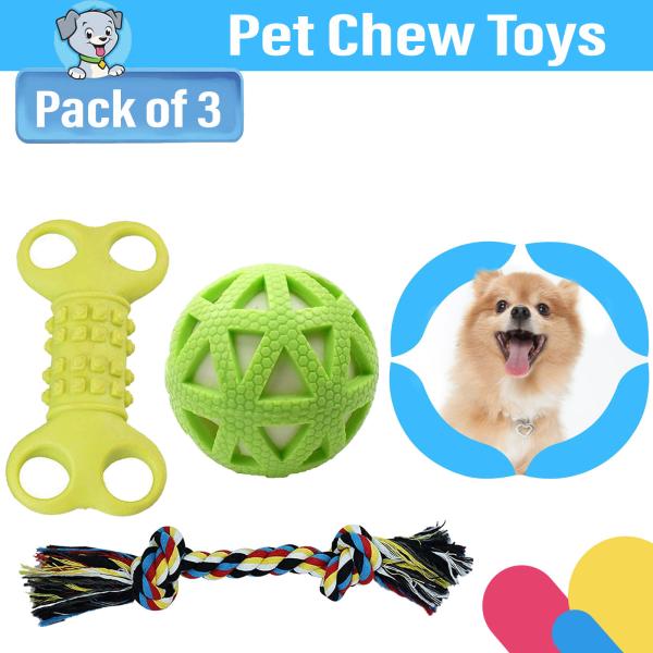 Emily Pets Chew Toys for Puppies, Includes Rope Toy, Rubber Ball & Bone