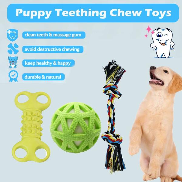 Emily Pets Chew Toys for Puppies, Includes Rope Toy, Rubber Ball & Bone