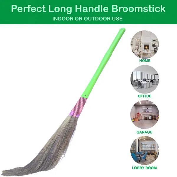 GOLDEN VALLEY PH3 Grass Broom with Natural Soft No Dust Grass Long Stick Jhadu for Home Pantry