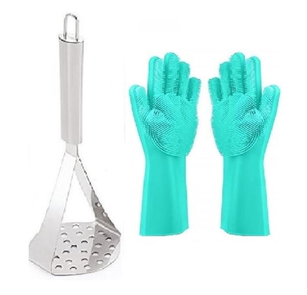 BLUE WONDER Stainless Steel Big Potato Masher With Bartan Washing