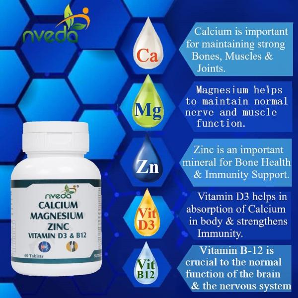 Nveda Calcium 1000mg with Vitamin D3, Magnesium, Zinc & Vitamin B12 60