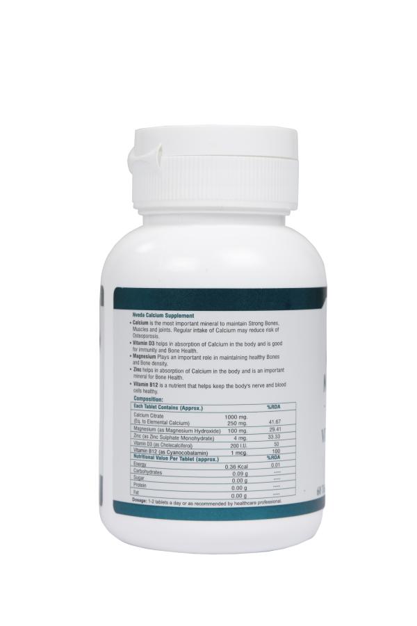 Nveda Calcium 1000mg with Vitamin D3, Magnesium, Zinc & Vitamin B12 60