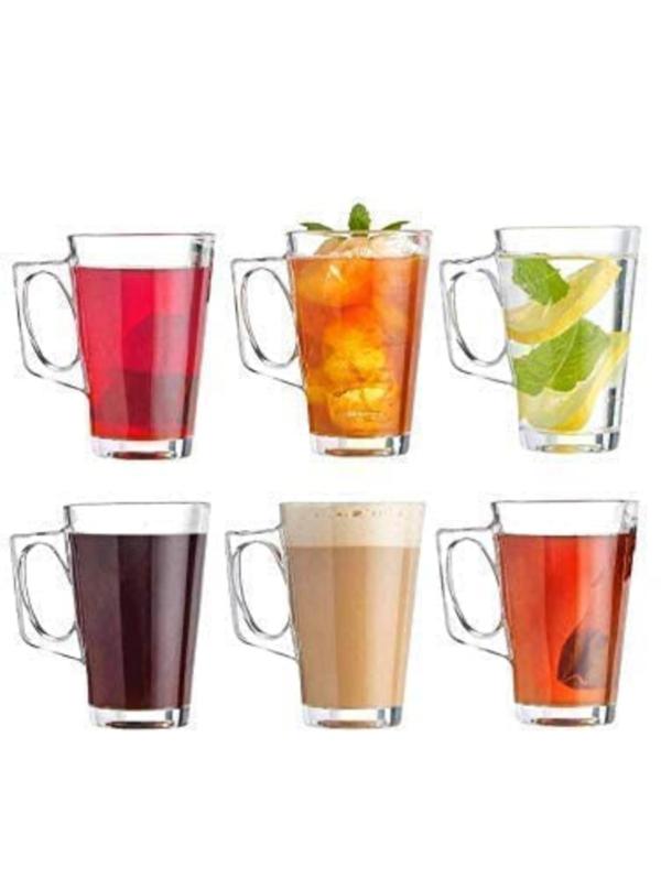 Cracker Transparent Glass Small Tea Cup Mug With Handle For Hot And Cold Drinks 130ml (Pack Of 6