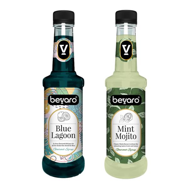 BEVARO Mint Mojito Syrup and Blue Lagoon Syrup Combo, 300ml each, Pack