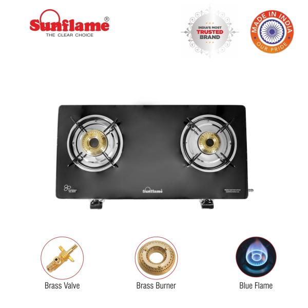 sunflame diamond glass top 2 burner gas stove
