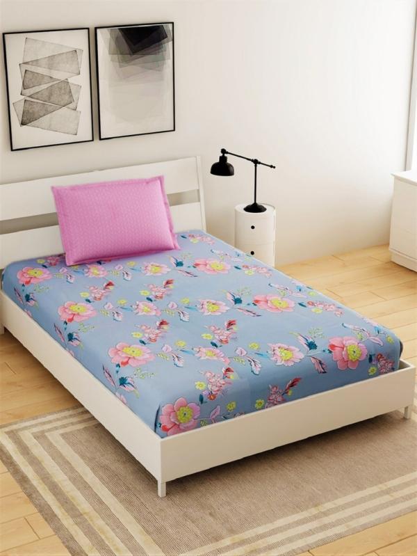 BREVARD Premium Poly Cotton Single Bed Bedsheet (60x90 Inches) with 1