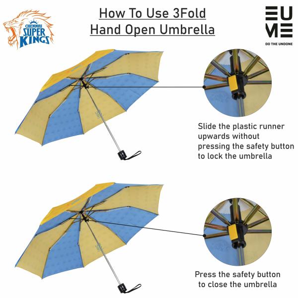EUME 21.5 Inch 3 Fold Hand Open Official Chennai Super Kings Umbrella