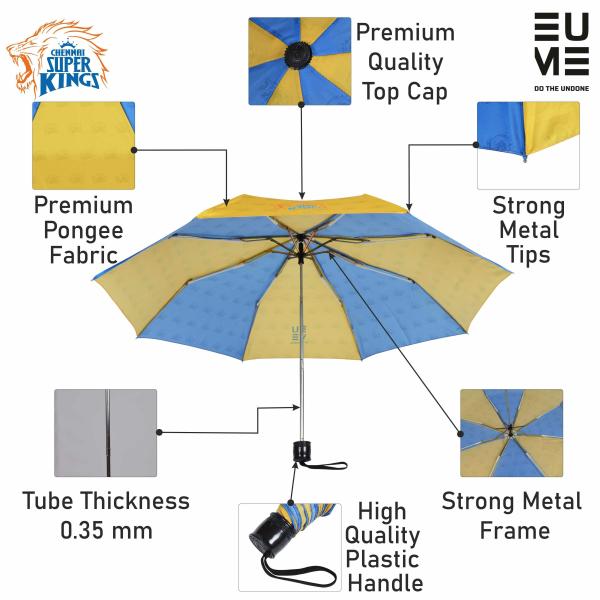 EUME 21.5 Inch 3 Fold Hand Open Official Chennai Super Kings Umbrella