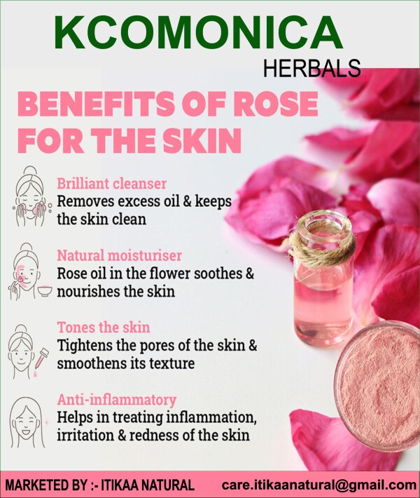 Rose petal Organic Herbal Powder for face and body, used for