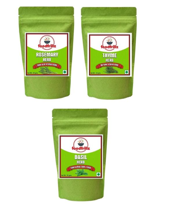 foodfrillz Rosemary, Thyme and Basil Herb for seasoning, 35 g each