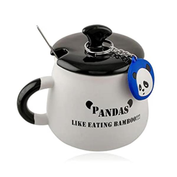 Bancroft White Abs Plastic Panda Coffee Mug With Lid, Spoon And