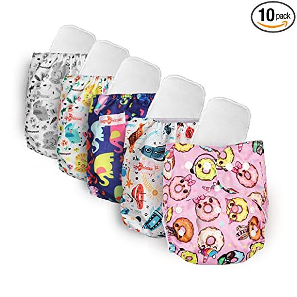 MY NEW BORN Printed Cloth Diapers with Microfiber Inserts (Pack of 10
