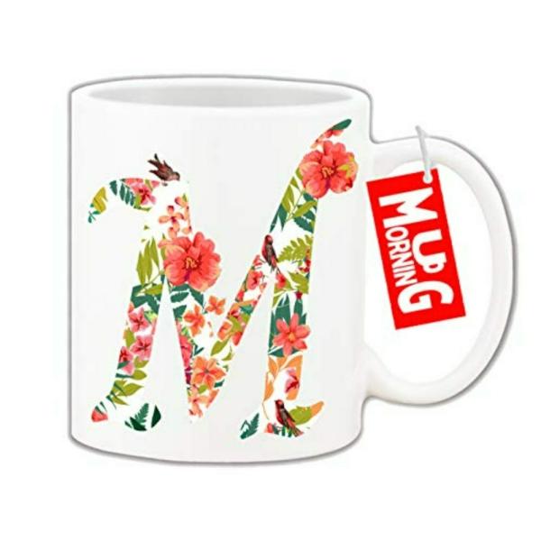 Mug Morning M Letter Mug Floral Design Coffee Mugs with Letter M M