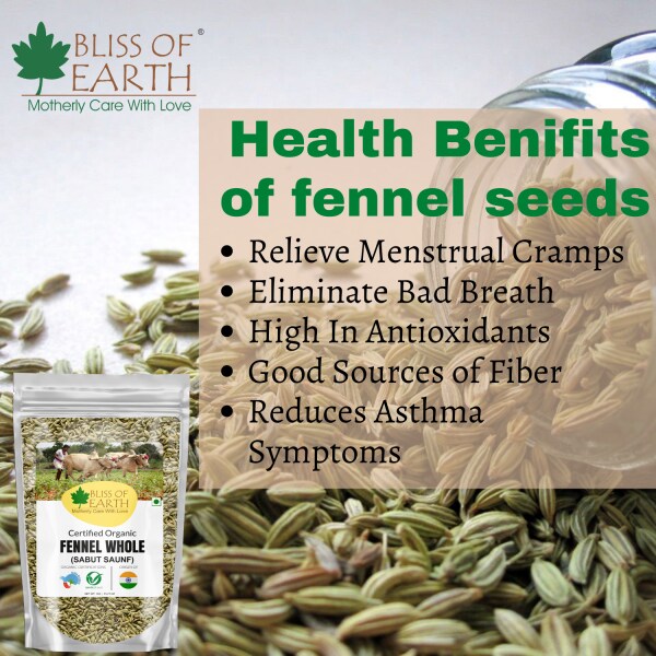Bliss of Earth Certified Organic Fennel seed ( Saunf) Indian Spice
