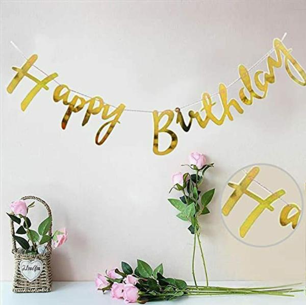 AMFIN Happy Birthday Gold Banner / Happy Birthday Decoration / Banner