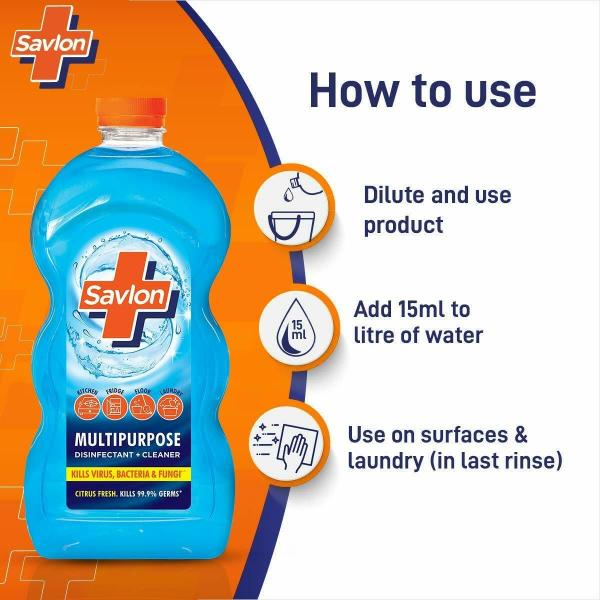 Savlon Multipurpose Disinfectant Cleaner Liquid, 1 ltr Kills germs on
