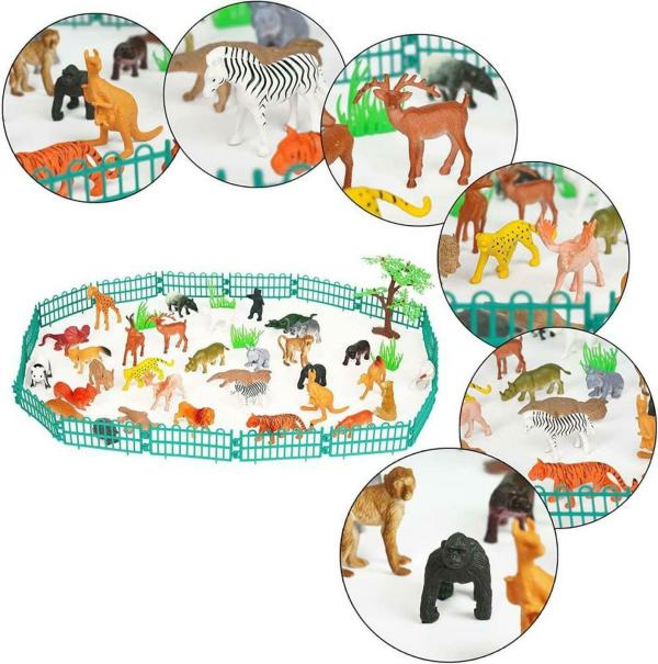 MORAVLA Mini Jungle Animals Figure Toys Play Set 53 Piece, Realistic