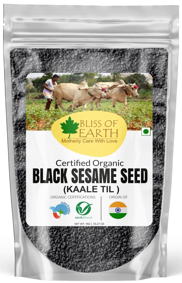 Bliss of Earth 1kg unhulled Black Sesame Seeds, Kaale Til, Fresh