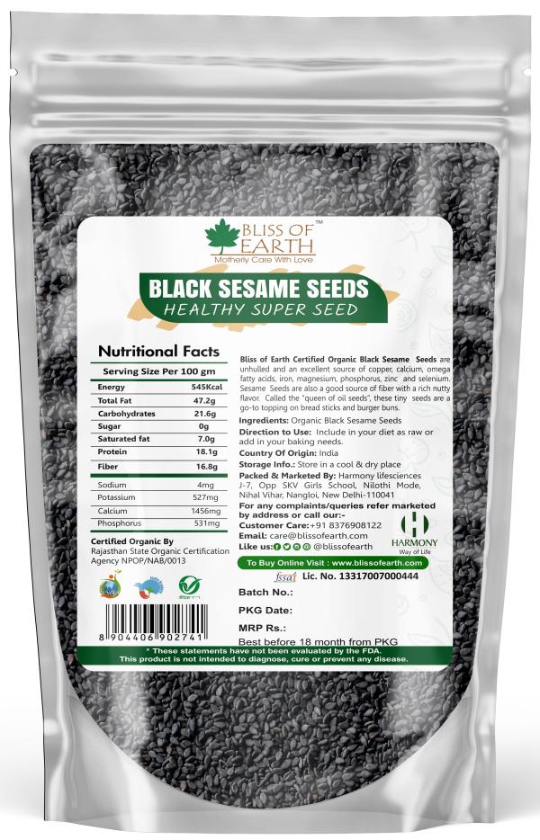 Bliss of Earth 1kg unhulled Black Sesame Seeds, Kaale Til, Fresh