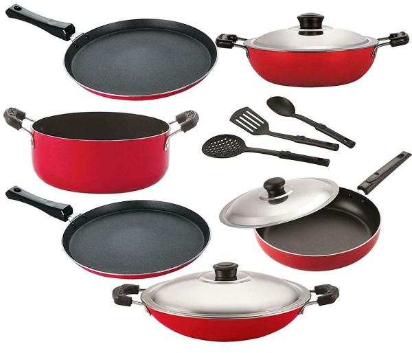 Nirlon 9 pcs of Red Nonstick Kitchen Utensils Combo Set, Standard