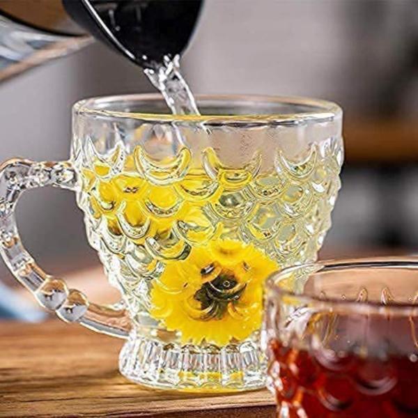 Cracker Transparent Glass Fish Tea Cup Mug With Handle For Hot And Cold Drinks 210ml (Pack Of 6