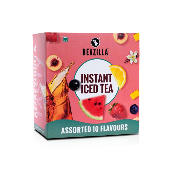 Bevzilla Instant Iced Tea Powder Assorted 10 Flavours, Cold Brew Iced Tea Box (10 x 30 = 300gm