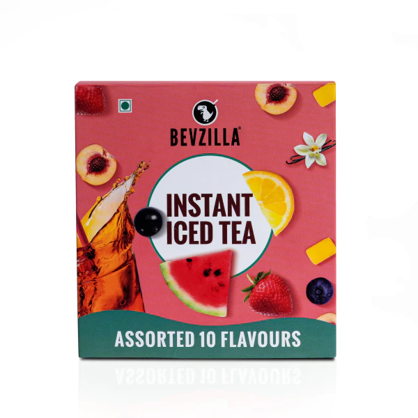 Bevzilla Instant Iced Tea Powder Assorted 10 Flavours, Cold Brew Iced