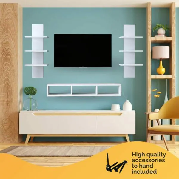 Furnifry Wooden TV Entertainment Unit with 2 Wall Shelf for Bedroom, Home, Living Room (White
