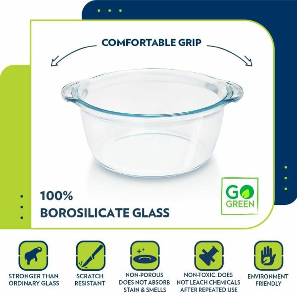Borosil Glass Casserole Oven and Microwave Safe Serving Bowl with Glass
