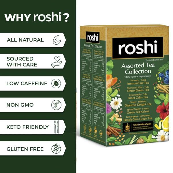 Roshi Assorted Green And Herbal Tea Collection -6 Exotic Flavors 25 Tea ...