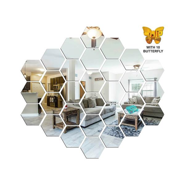 Look Decor Silver Hexagon 3D Acrylic Stickers (Pack Of 30) JioMart