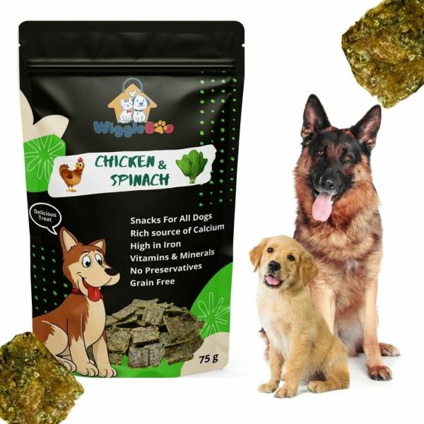 WiggleBoo Chicken & Spinach Dog Treat Protein Rich Fiber Rich