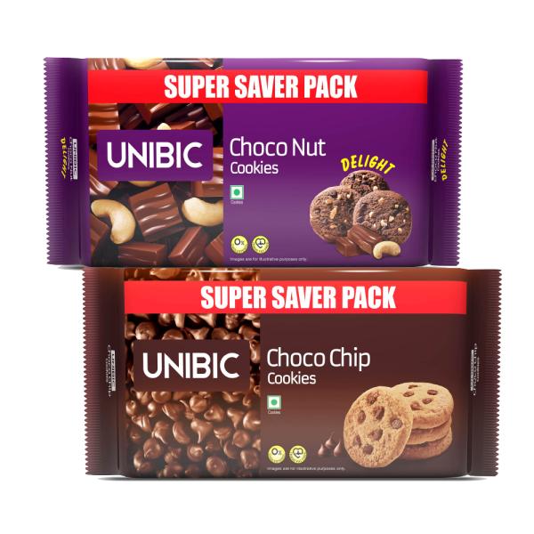 UNIBIC Assorted Value pack of 2 Choco Chip & Choco Nut Cookies (1000