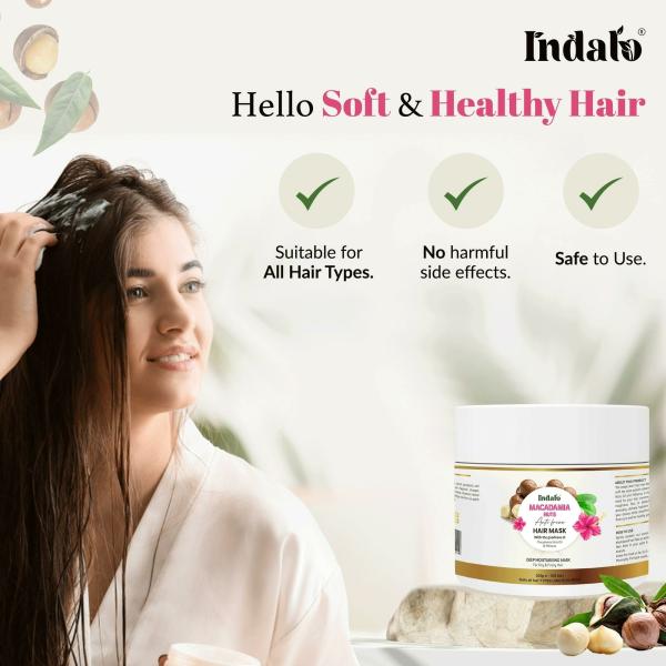 Indalo Macadamia Nuts Anti Frizz Hair Mask with Hibiscus, Deep Moisturising  for Dry & Rough Hair Mask | Soft, Smooth & Shiny Hair for Men & Women -  200gm - JioMart