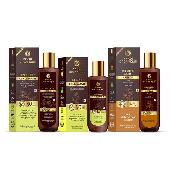 Khadi Organique Fenugreek Hair Shampoo, Face Wash & Hair Oil (Pack of 3) 500 ml JioMart