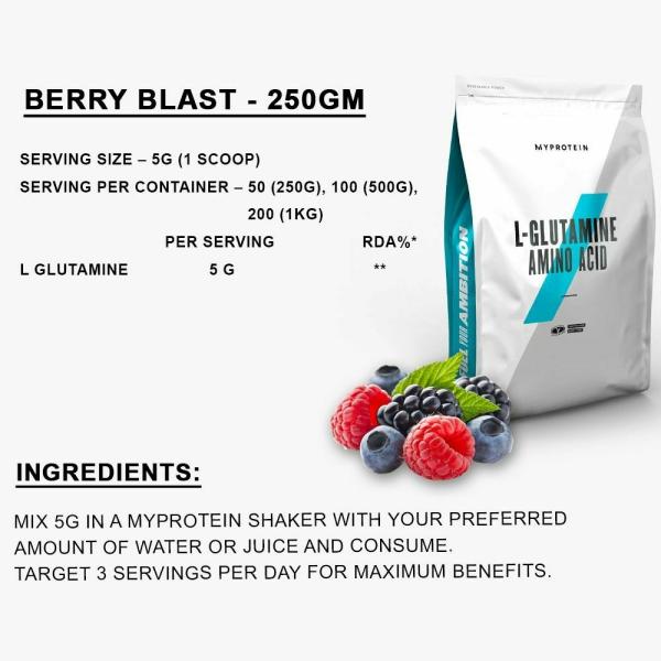 Myprotein LGlutamine, Berry Blast, 250g JioMart