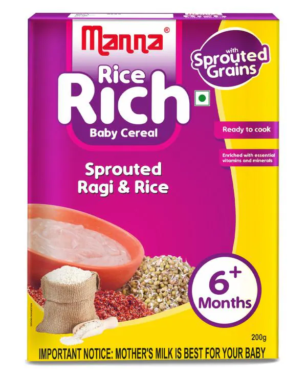 Manna Baby Cereal (6+ Months) | Sprouted Ragi & Rice | 100% Natural ...