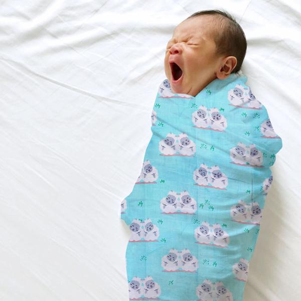 Polka Tots Organic Muslin Cotton SwaddleSheep Sky Blue JioMart