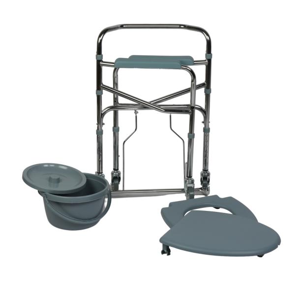 VMS Careline Standard Foldable Commode Wheelchair with Long Bucket and