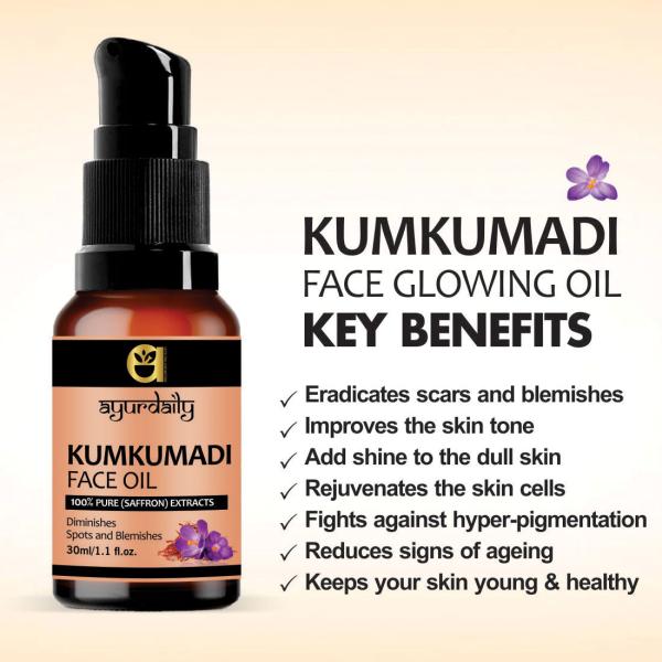 Ayurdaily Kumkumadi Face Glowing Oil with Saffron & Licorice Extracts for Diminishes spot (30 ml
