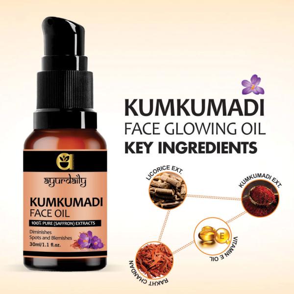 Ayurdaily Kumkumadi Face Glowing Oil with Saffron & Licorice Extracts