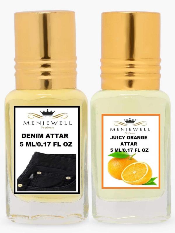 Menjewell Combo Pack of 2PCs Attar(Denim 5Ml,Juicy Orange 5Ml) 10ML