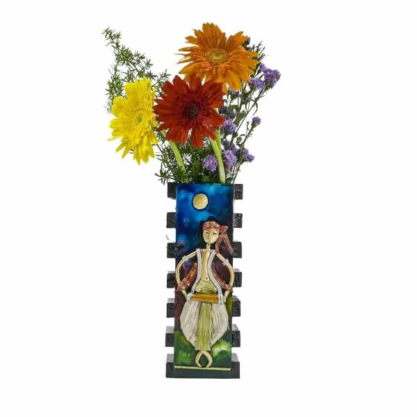 Arphibo Wooden Flower Vase for Living Room Handcrafted Antique Theme