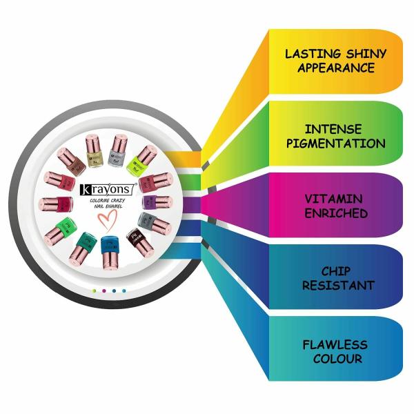 Krayons Crazy Gel Nail Enamel Waterproof Smudgeproof Longlasting 8 ml