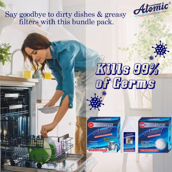 Atomic Dishwasher Starter Combo Dishwasher Detergent 900 GM Salt