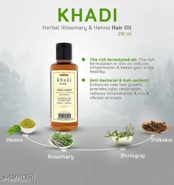 Khadi Herbal Hair Oil Rosemary Henna SLS-Paraben and Mineral Oil Free Herbal  & Natural Hair Oil (210 ml) - JioMart