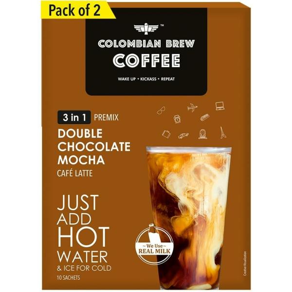 Colombian Brew Double Chocolate Mocha Café Latte, Instant Coffee Powder