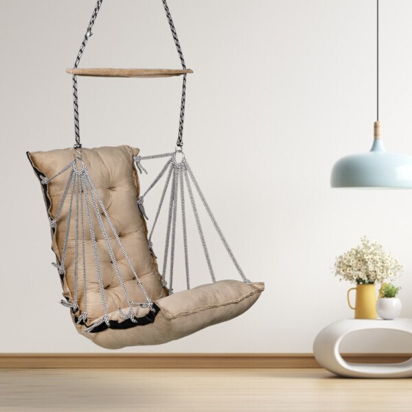 Swingzy Leather Velvet Hanging Swing Chair for Adults & Kids (Beige