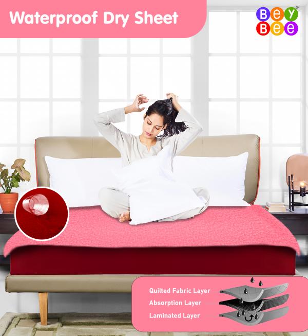 BeyBee Dry Sheet for Double Bed Queen Size (Pink, Double Bed Size
