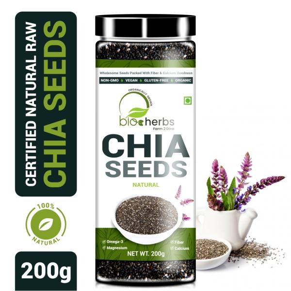 Bioherbs Certified Natural Raw Chia Seeds with Omega3 & Fiber 200 g